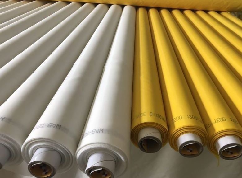 Rolls of white and yellow Euromesh polyester printing mesh