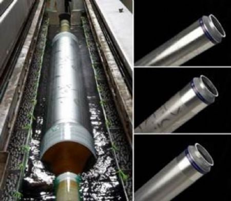 A nickel rotary screen in a galvanic bath, with close-ups of the screen ends